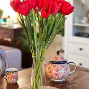 Tulipan pojedynczy satynowy G027 (58cm) Red/Yellow